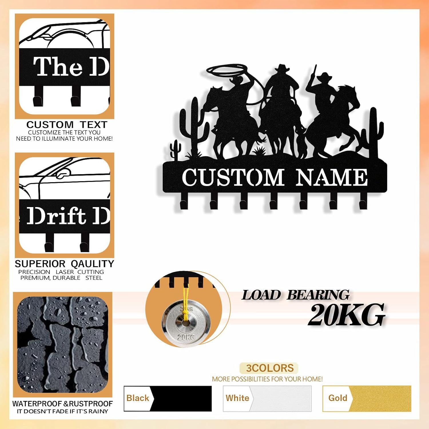 Personalized Horse Key Holder Wall Mount, Custom Metal Keys Holder for Wall with Name, Wall Home Key Hanger Rack with Hooks for Entryway, Front Door, Living Room, Kitchen, Bathroom, Garden image 4