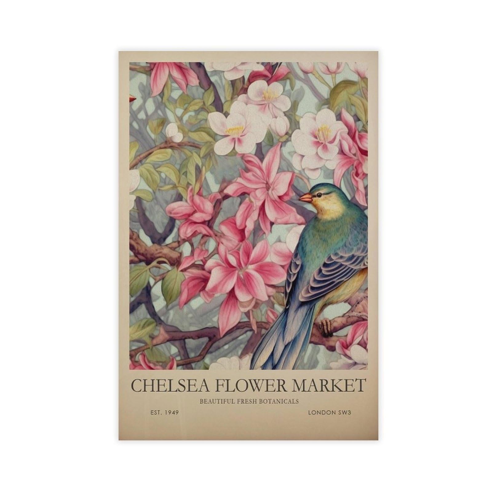 Chelsea Flower Market, Vibrant Bird And Botanical Canvas Poster Wall Art Decor Print Picture Paintings for Living Room Bedroom Decoration 12x18inch(30x45cm)