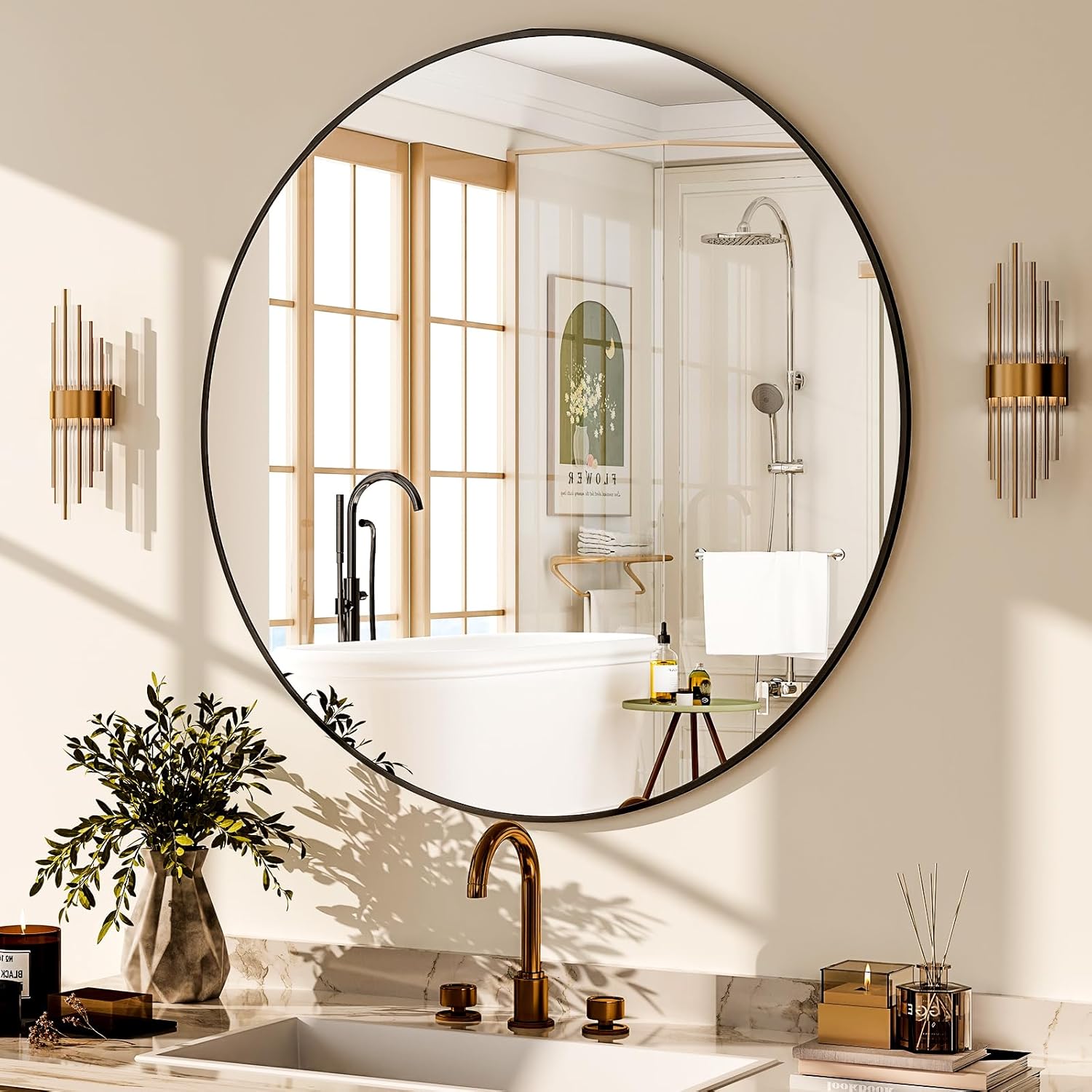 GLSLAND Circle Mirror for Wall 20 inch - Round Mirrors for Bathroom Entryway Living Room Hallway Wall Decor