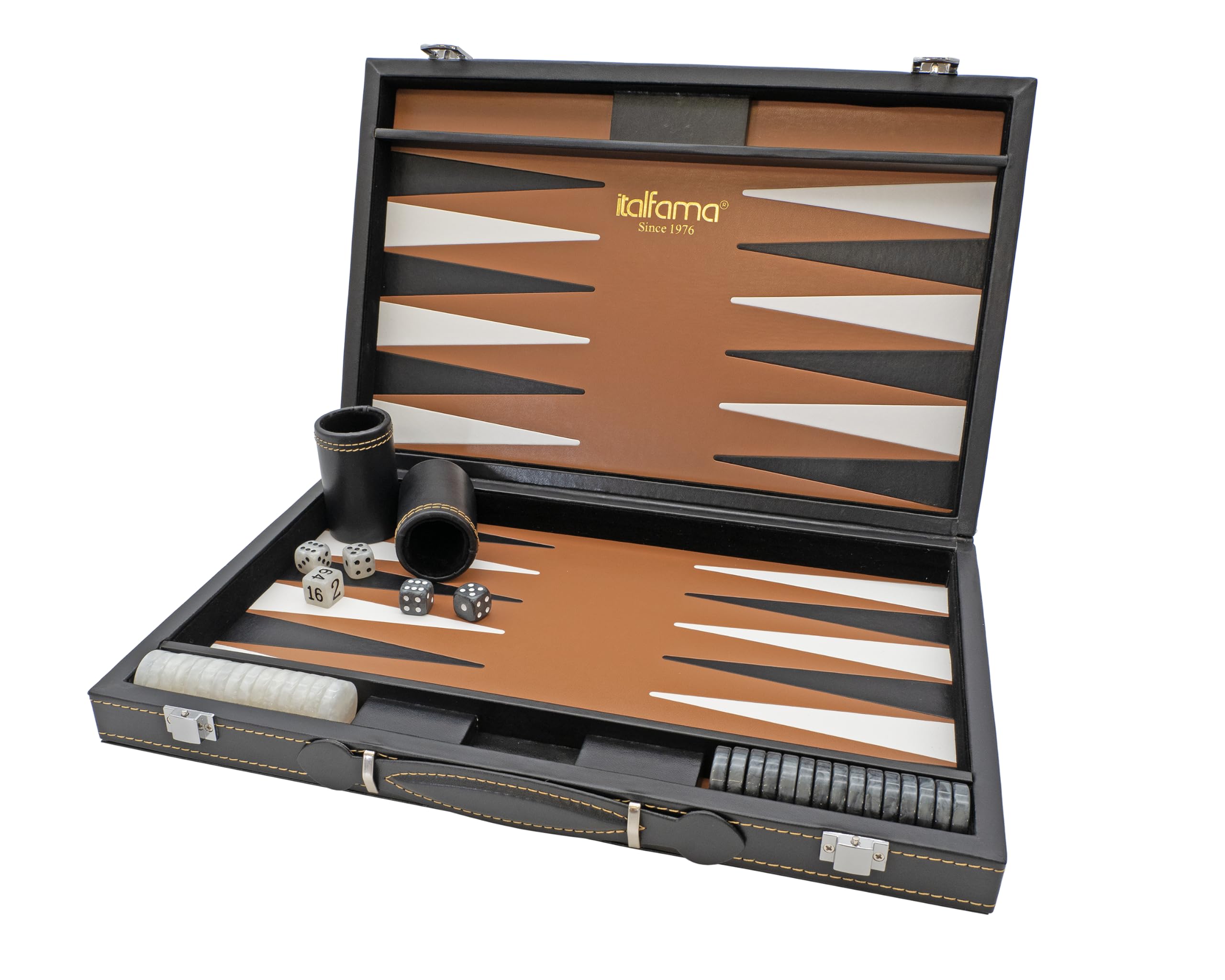 Backgammon pieghevole in similpelle nero e beige