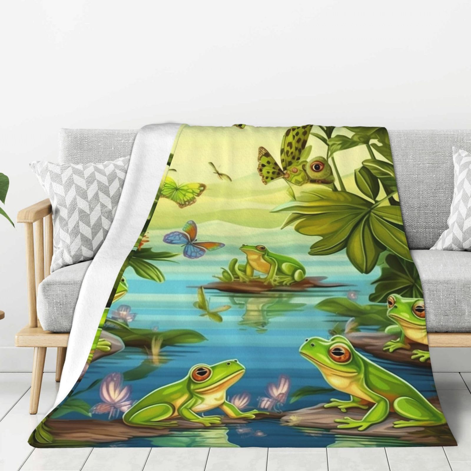 Frogs Sing Throw Blanket Plush Flannel Fleece Blanket, Soft Lightweight Cozy Blankets 50"X40" for Bed Couch Sofa Travel