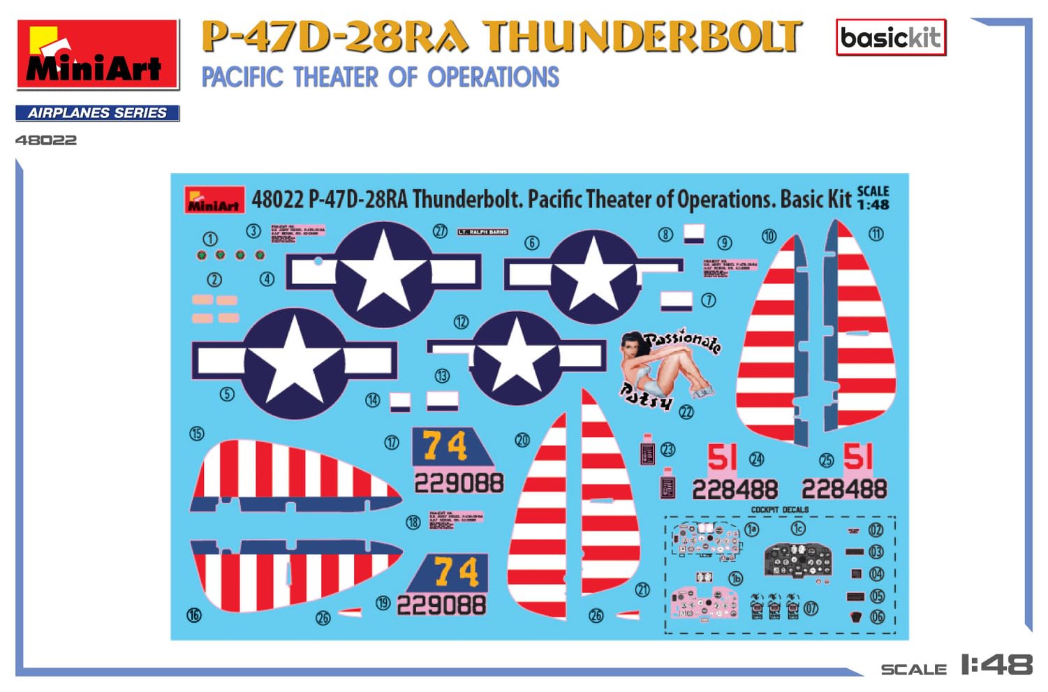 MiniArt 48022 1:48 P-47D-28RA Thunderbolt Basic Kit – Réplique fidèle à l'original, modélisme, kit de construction en plastique, bricolage, loisirs, collage, kit de modélisme, assemblage, non laqué