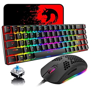 60% Mechanical Gaming Keyboard Mini 68 Keys Wired Type C 18 RGB Backlight Effects,Lightweight RGB 6400DPI Honeycomb Mouse,Large Mouse Pad Compatible with PS4,Xbox,PC,Laptop,MAC (Black/Blue Switch)