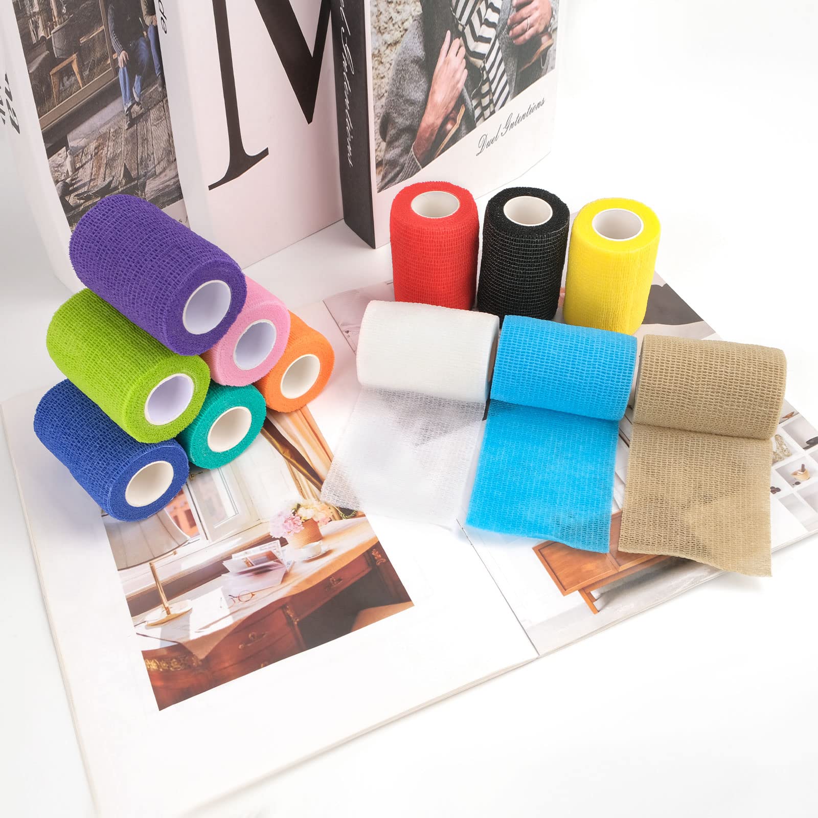 Benda Elastica Autoadesiva 12 Rotoli 7CM x 4.5M Bende Elastiche Adesivo Non Tessuto per Animali Domestici Mani Piedi Ginocchia
