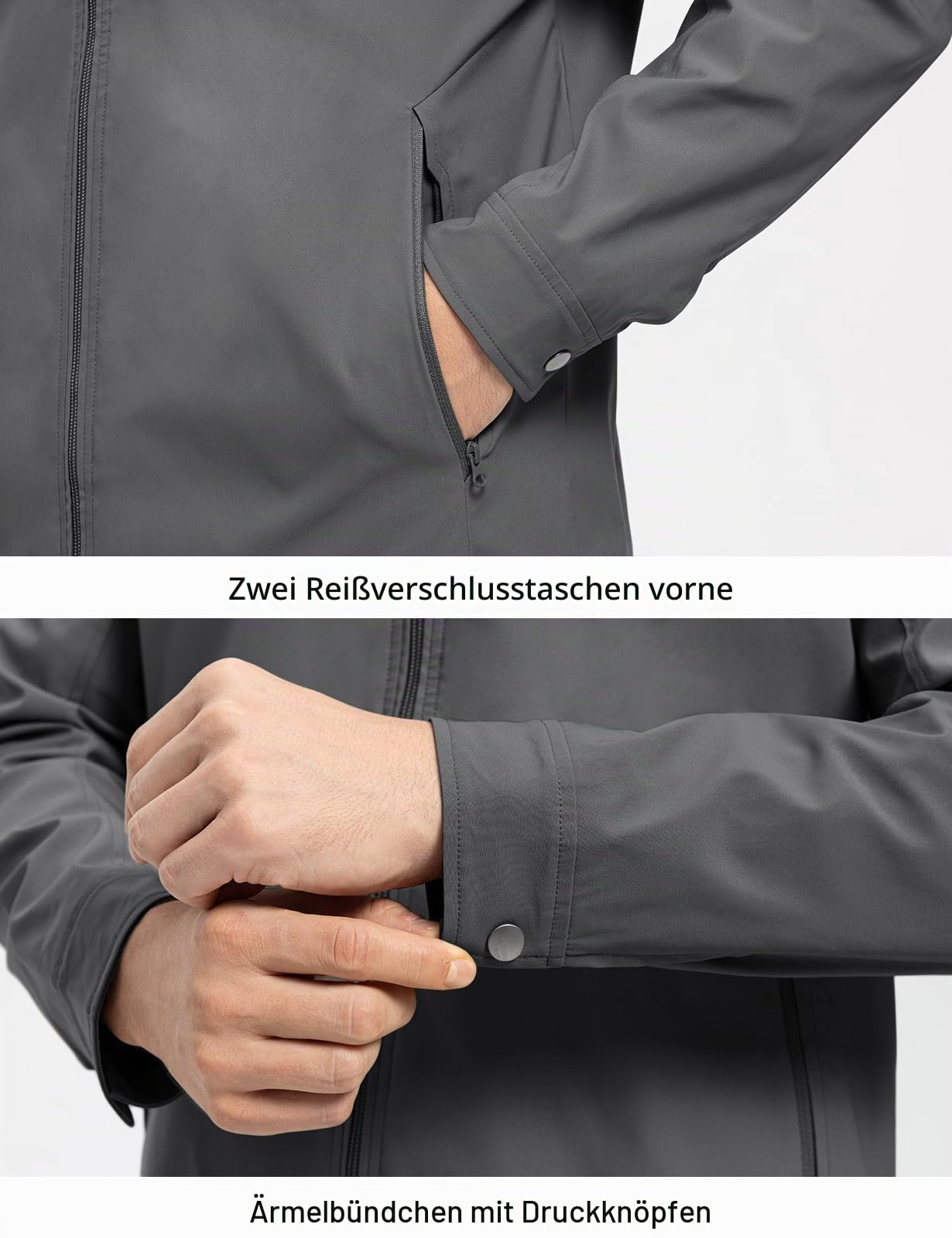 donhobo Übergangsjacke Herren Bomber Jacke Leicht Sommer Jacke Cargo Arbeitsjacke Outdoor Sport Freizeitjacke mit Innentasche, Dunkelgrau, XXL