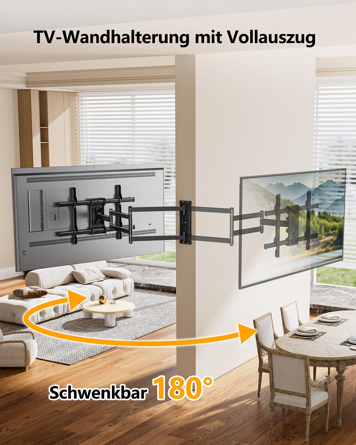 FORGING MOUNT TV Wandhalterung mit 1015mm Extra langem arm 37-75 Zoll TVs, Fernseher Halterung 180°drehbar,Neigbar,Vollbewegliche TV Halterung, MAX VESA 600 x400mm up to 45KG