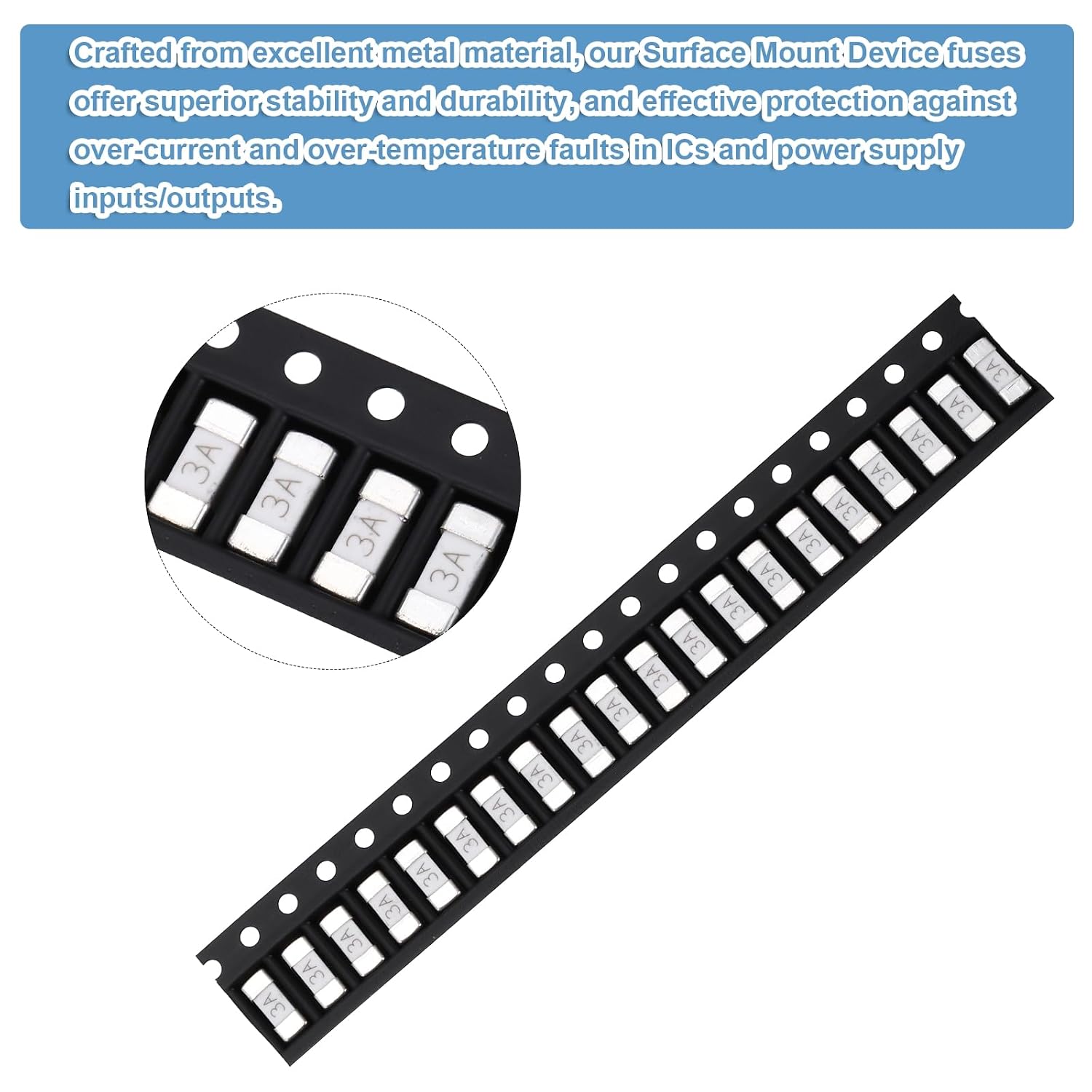 MECCANIXITY 50Pack 125V 3A Surface Mount Device Fuse, One Time Fast Acting Surface Mount 1808 Square Ceramic Fuses for LED Lighting Battery Devices Telecom System Over Current Protection