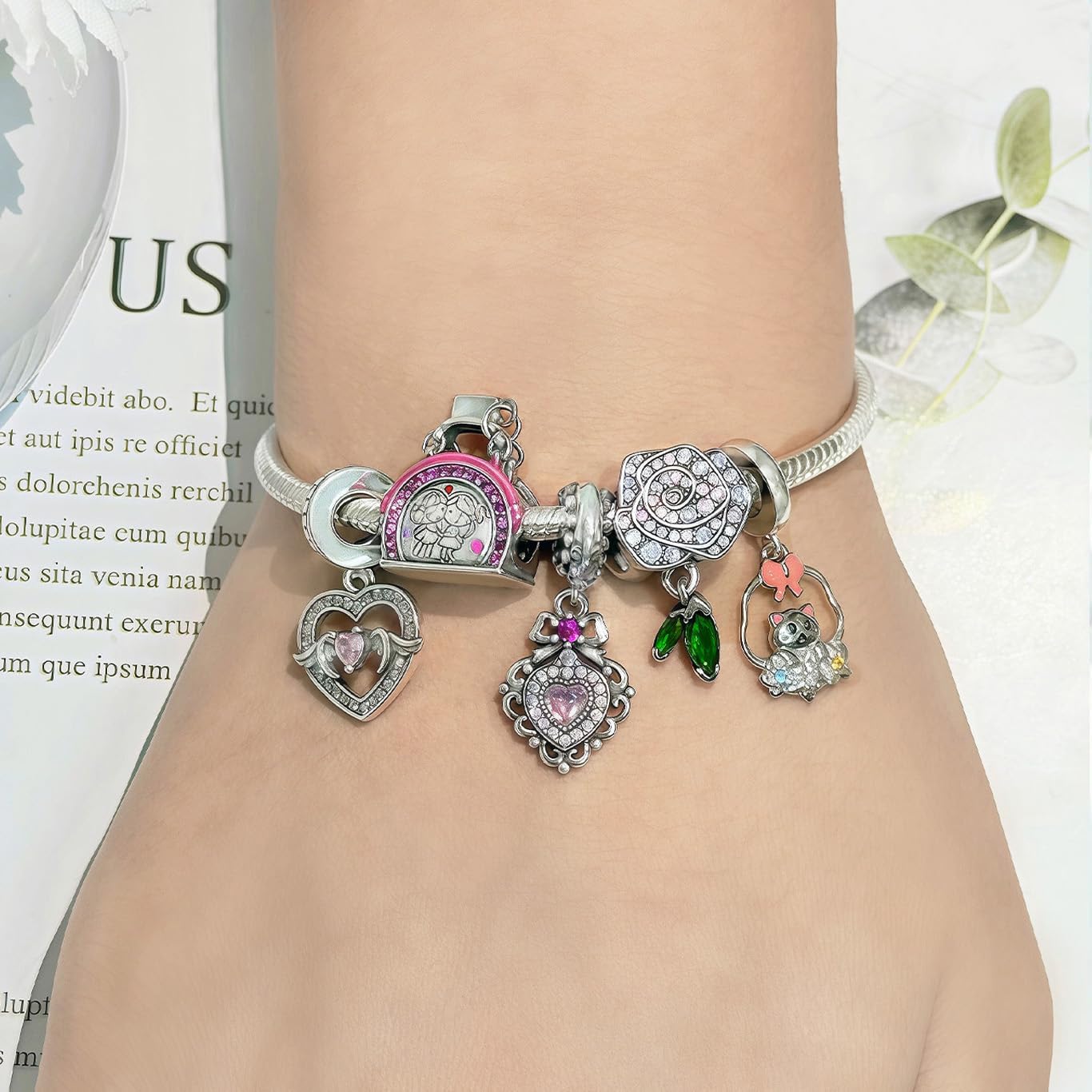 925 Sterling Silver Bead Charm for Pandora Bracelets and Necklaces,Pink Bow Cherry Butterfly Pendant Bead Charms Jewelry Present Valentines Gifts for Wife/Girlfriend Women - Image 3