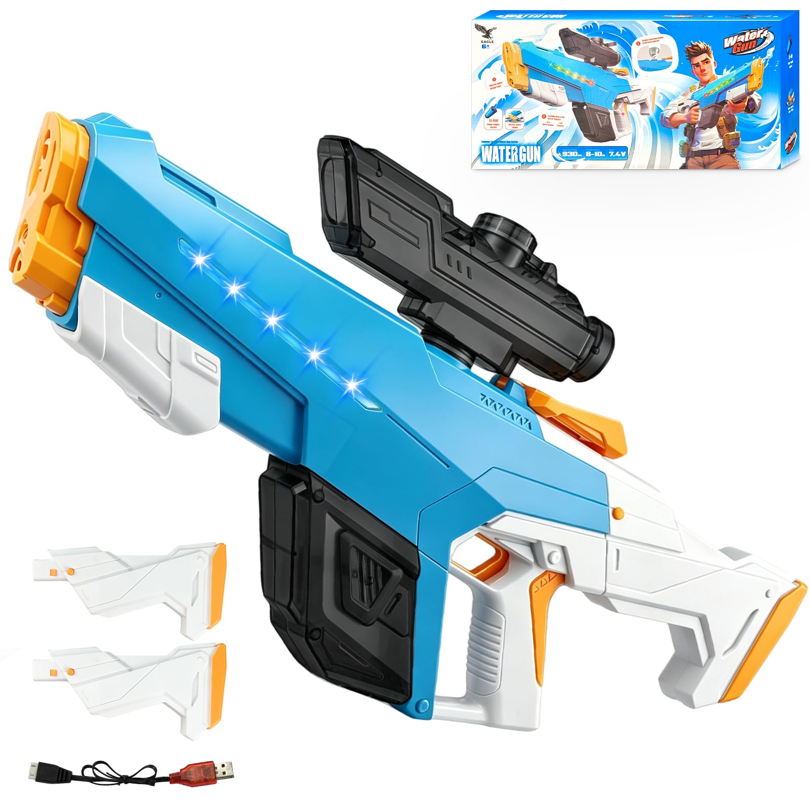 Elektrische Wasserpistole 930ml mit Zwei Batterien 8-10m Reichweite für Kinder Erwachsene