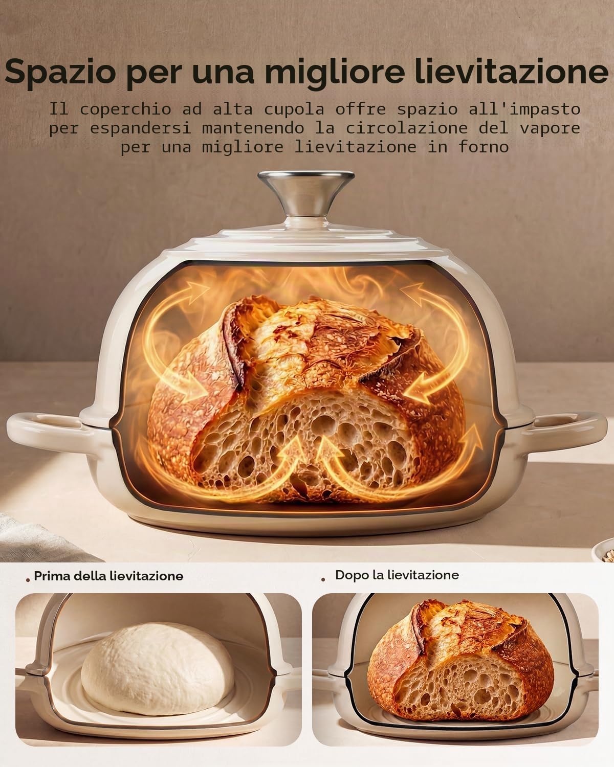 Forno olandese per la cottura del pane, pentola da forno olandese in ghisa con coperchio, pentola rotonda in ghisa smaltata con coperchio a cupola per fatti in casa, regali per panettieri a