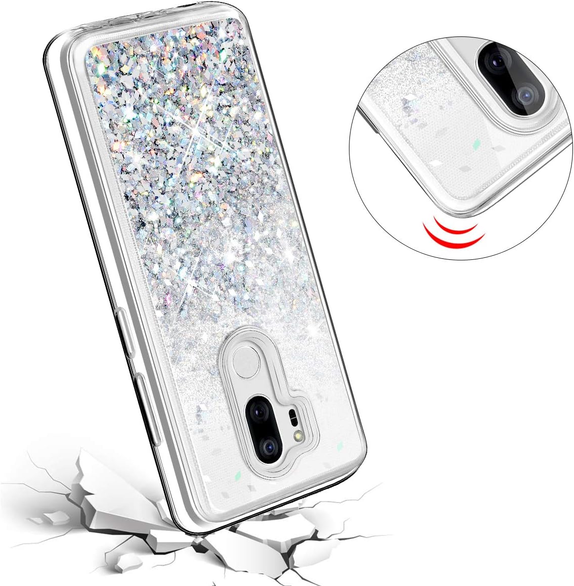 Caka Case Compatible for LG G7 ThinQ Glitter Case Liquid Luxury Fashion Bling Flowing Liquid Floating Sparkle Glitter Soft TPU Case Compatible for LG G7 ThinQ 2018 (Silver)