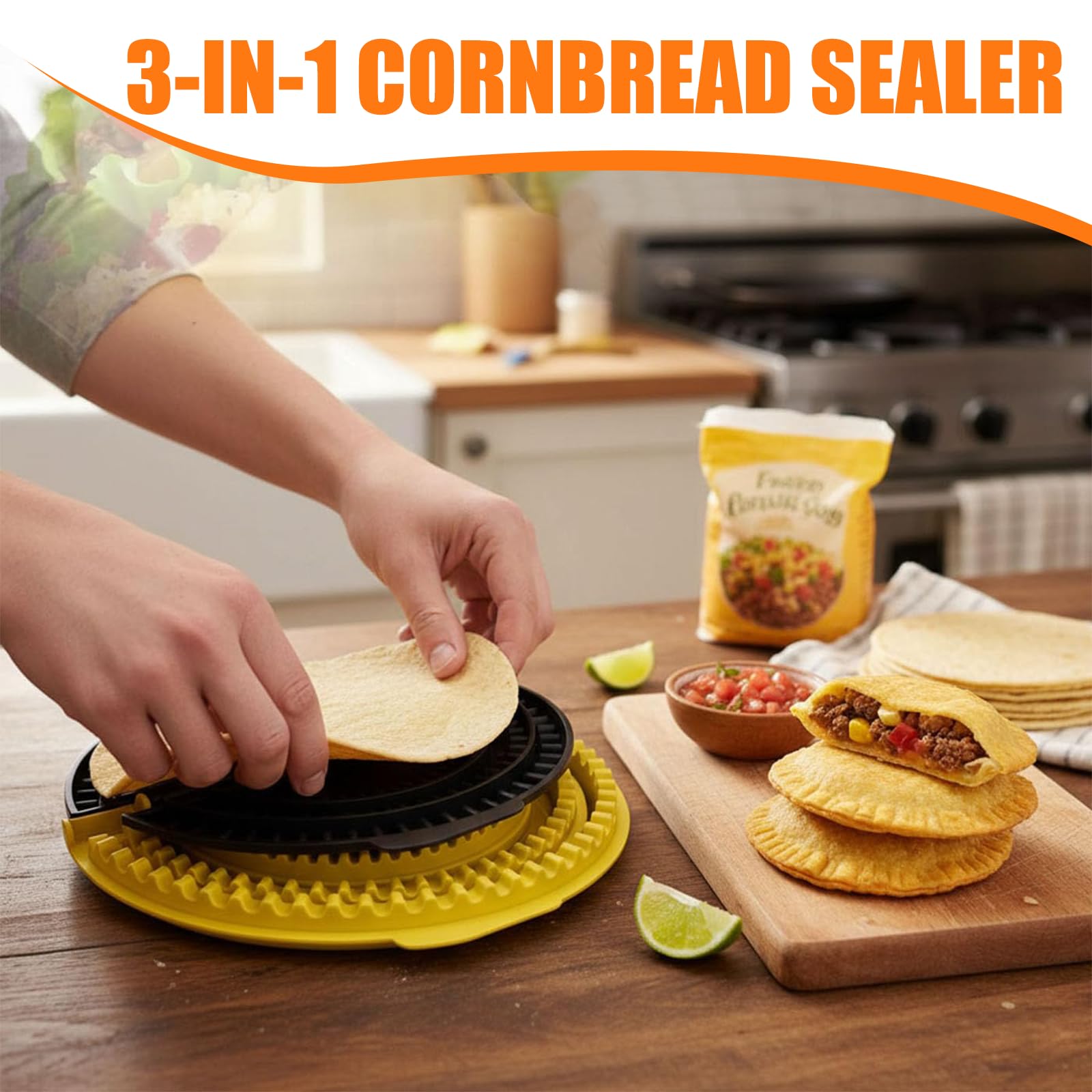 Sellador de Tortilla 3 en 1, 15,2-20,3-25,4cm Desmontable Maquina de Hacer Tortillas, Crimpadora para Envolturas, para Tostadas, Sandwichera, Bola de Masa Hervida, Burritos (Negro y Amarillo)