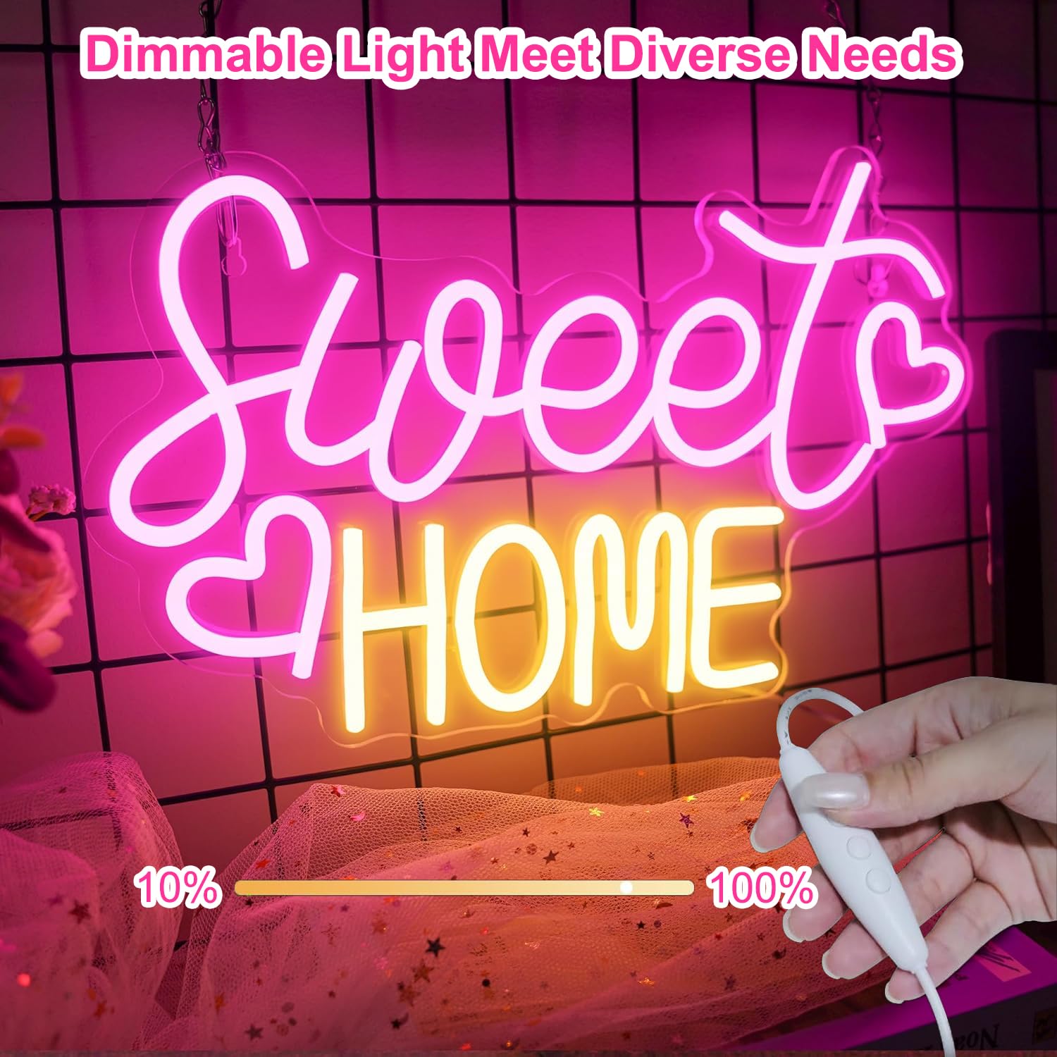 Sweet Home Neon Sign for Wall Decor, 15.7x9.8 inch USB Powered