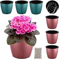 Vista 15 de Planterhoma Macetas de riego automático de 5 pulgadas para plantas de interior, 6 paquetes de macetas de violeta africana con indicador, maceta