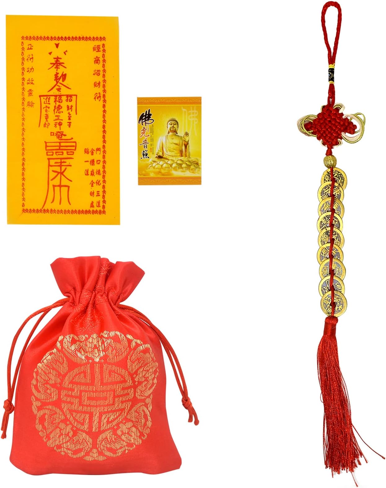 Fengshuibringluck Feng Shui Five Emperor Money Coins for Fortune and Success with Chinese Knot Fortune Coins (9 Coins)