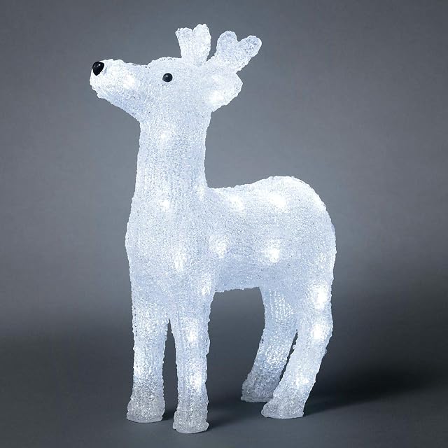 Konstsmide Outdoor Christmas Decoration LED Acrylic Decoration Small Standing Reindeer / Outdoor Lighting (IP44) / 40 Ice White LEDs / Transparent Cable