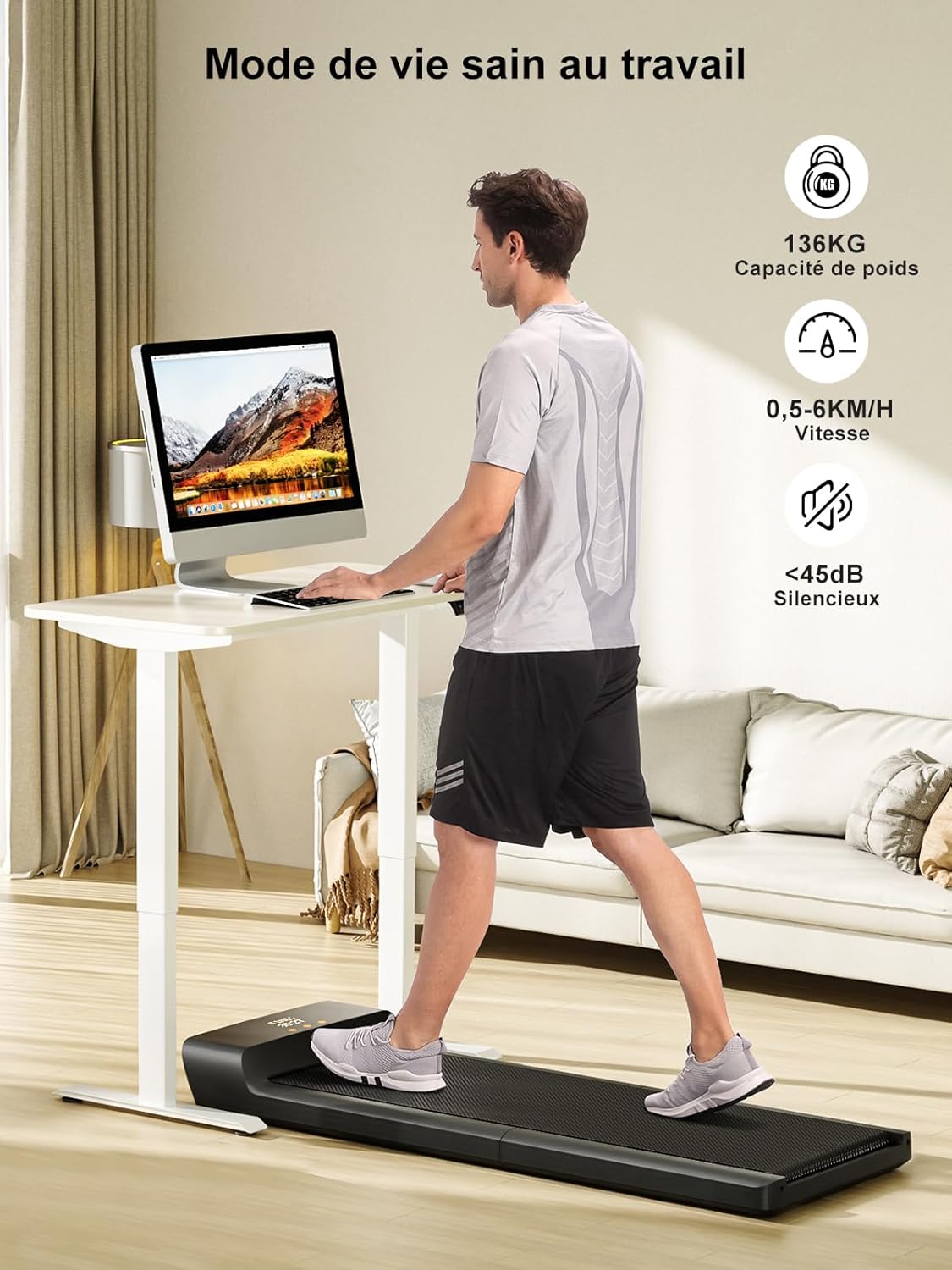 WalkingPad A1 Pro Tapis de Course Silencieux, Pliable, avec Télécommande & APP, Capacité 136 KG, Vitesse Réglable 0,5-6 km/h - Image secondaire
