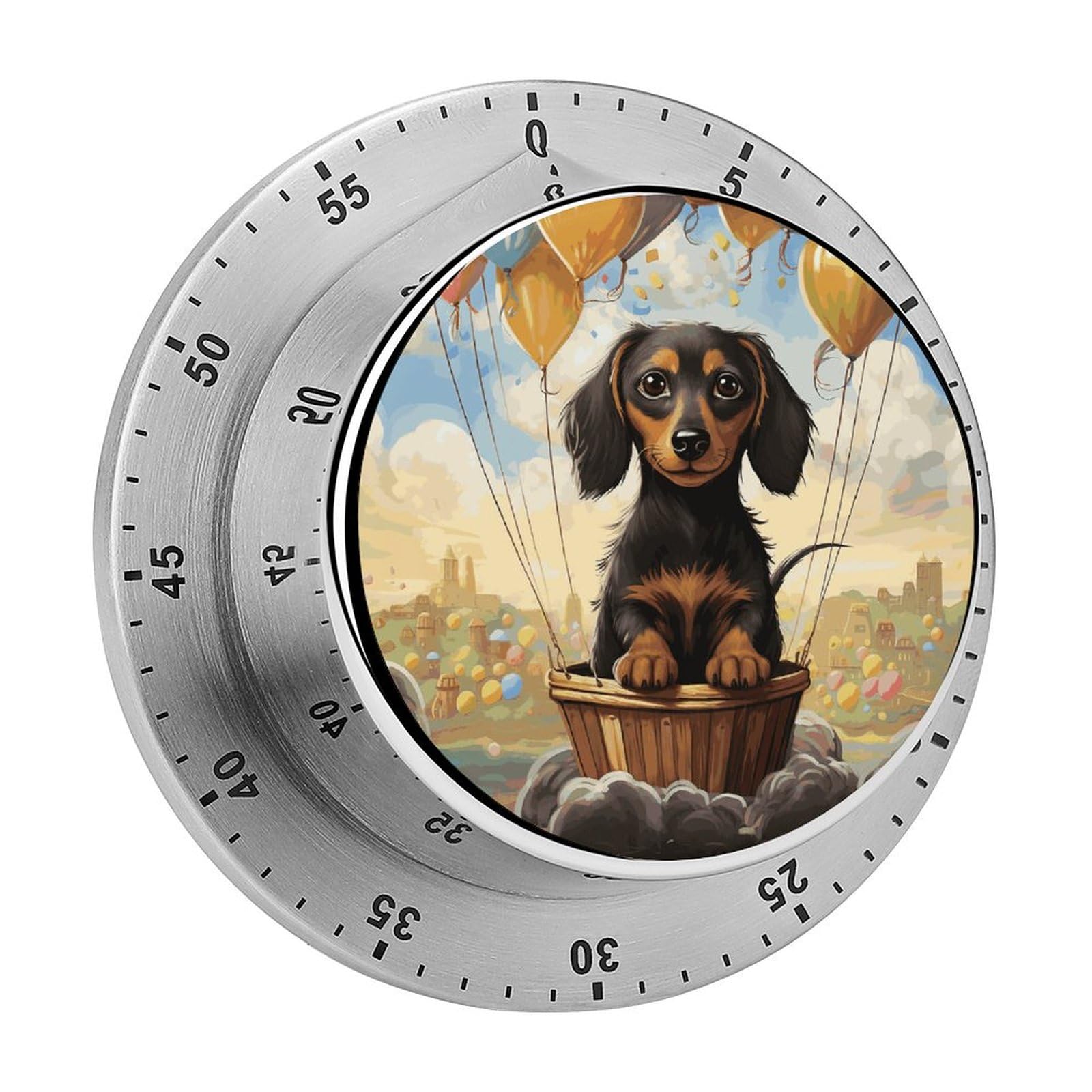 Dachshund Hot Air Balloon Printed Waterproof Christmas Timer with Loud Alarm Outdoor Timer for Cooking Exercise Baking
