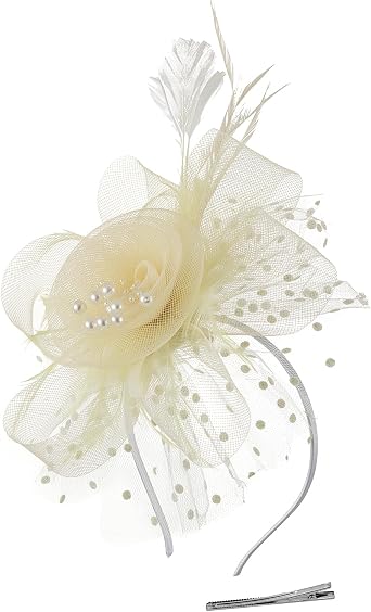 Women's Fascinators Hat Organza Church Tea Party Headwear Wedding Feather Hat with Headband and Clip
