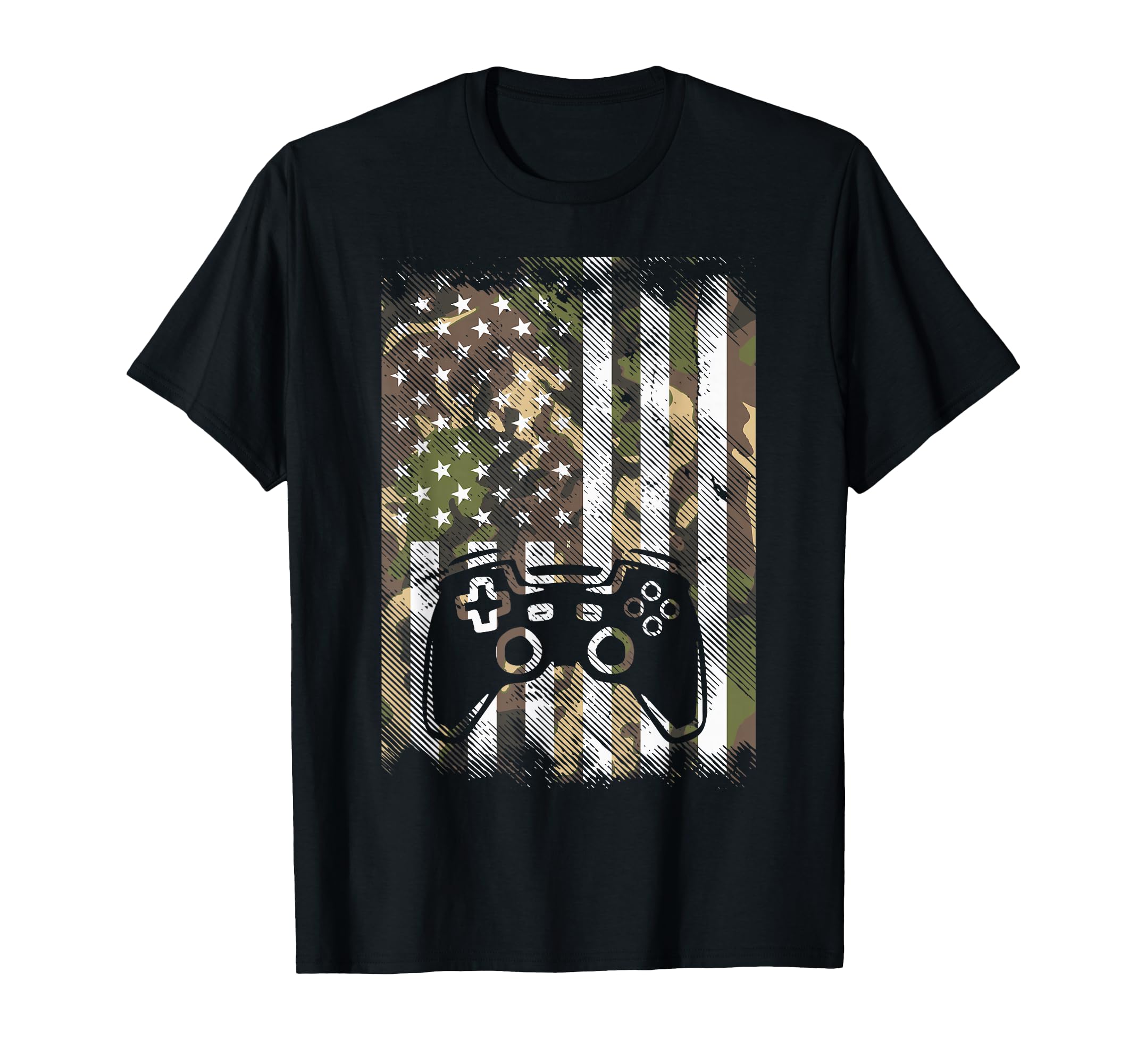 Camo US Flag Gamer Controller Patriotic Men Boys Kids Youth T-Shirt