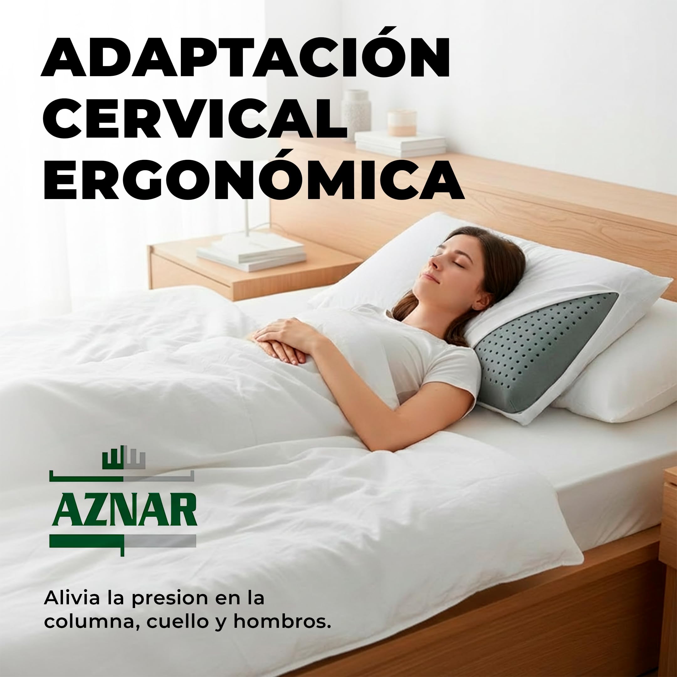 Aznar Almohada Viscoelástica Carbono Activo Firmeza Media Adaptación Cervical Transpirable Hipoalergénica Elimina Malos Olores Alivio Presión Columna Alineada Funda Extraíble Protección Cuello 135cm