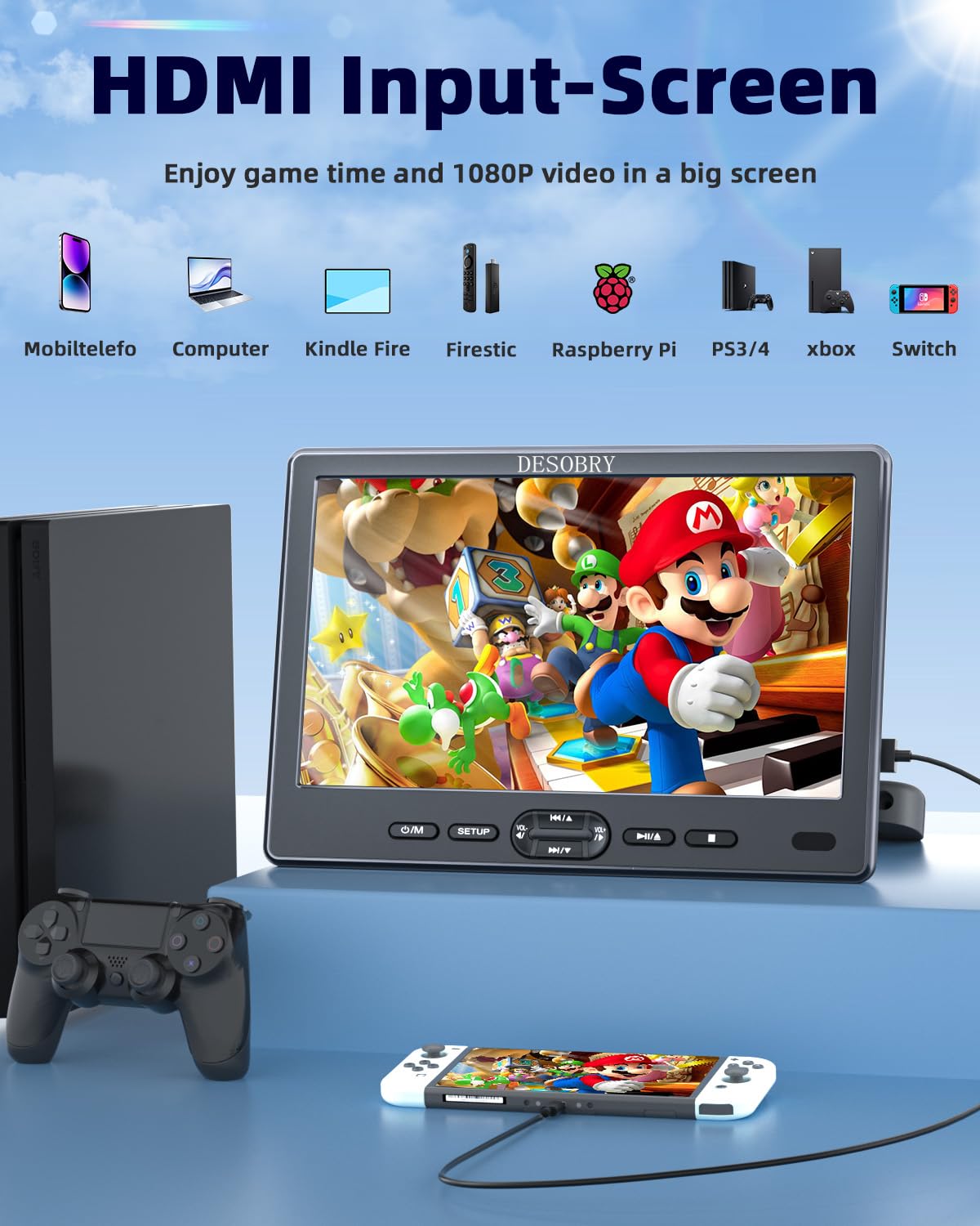 10,5 Zoll Auto DVD Player 2 Bildschirme mit Slot-Loading-Disc und HDMI-Eingang, 2 Kopfhörern, 2 Halterungen, Auto Fernseher für Kinder Unterstützt Letzter Speicher, Regionsfrei, USB-SD-Karte