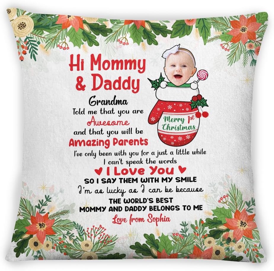 Personalized Square Pillow for New Parents from Baby Family New Parents Gifts Grandma Told Me You are Awesome Cute Baby Glove Custom Name Double Sided Sofa Couch Cushion On Christmas