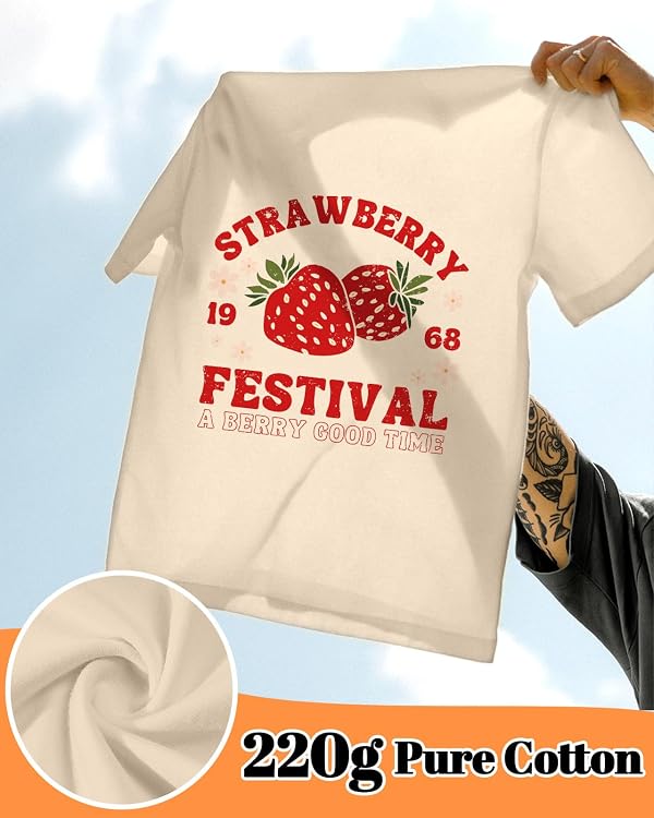 Flafens T Shirts for Women - Womens Graphic Tees Cotton Cute Fit Tshirts Teens Girls Sleeve Tops Girly Fashion Strawberry,Small by Flafens - Used condition - Image 6