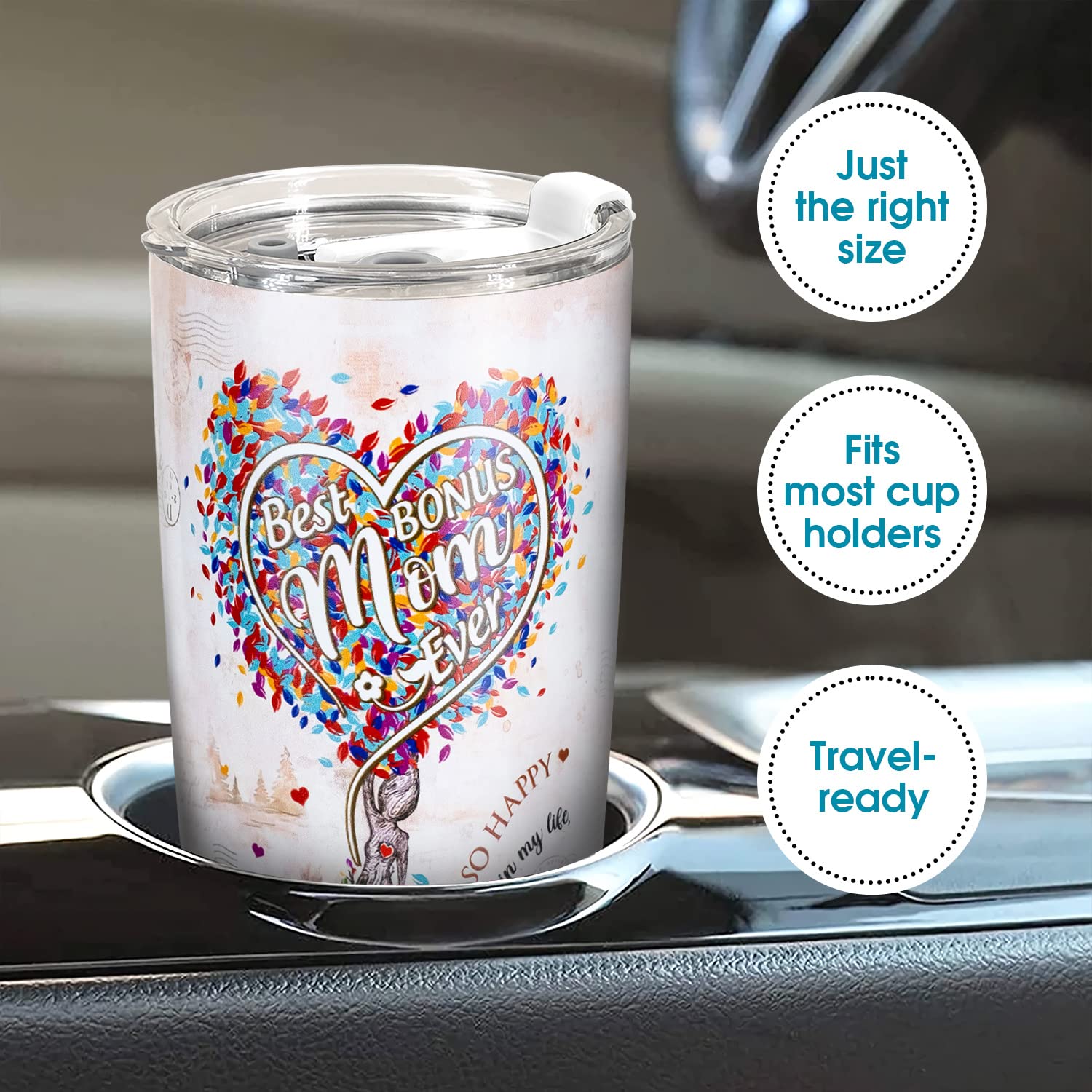Gifts For Bonus Mom From Son, Daughter - Best Bonus, Step Mom Ever Gifts - 20oz Tumbler w/Straw & Keychain - Christmas, Birthday, Mothers Day Gift For Stepmom, Mother in law, Boyfriend Mother
