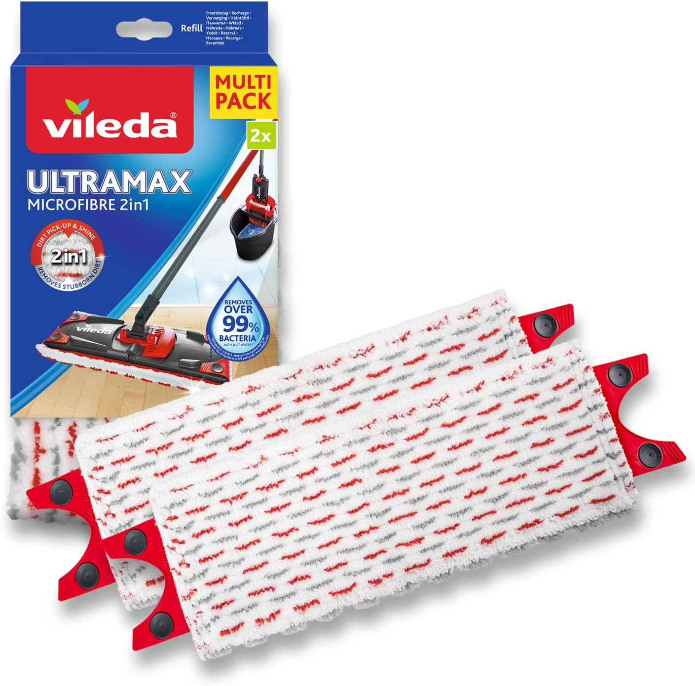 Vileda Flat Mop Refill, Microfibre, White/Red, Standard