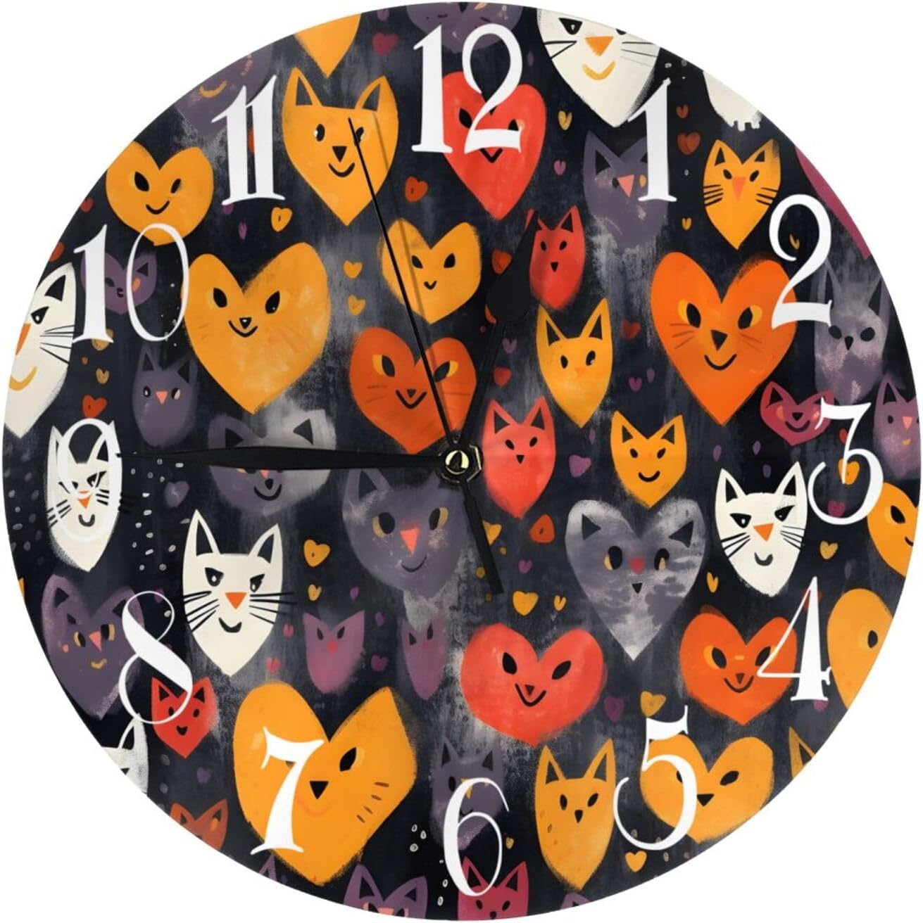 10 Inch Wall Clock Silent Non-Ticking Battery Operated Funny Animal Colorful Cat Kitty Abstract Art Wall Clocks for Kitchen Living Room Bedroom Bathroom Office