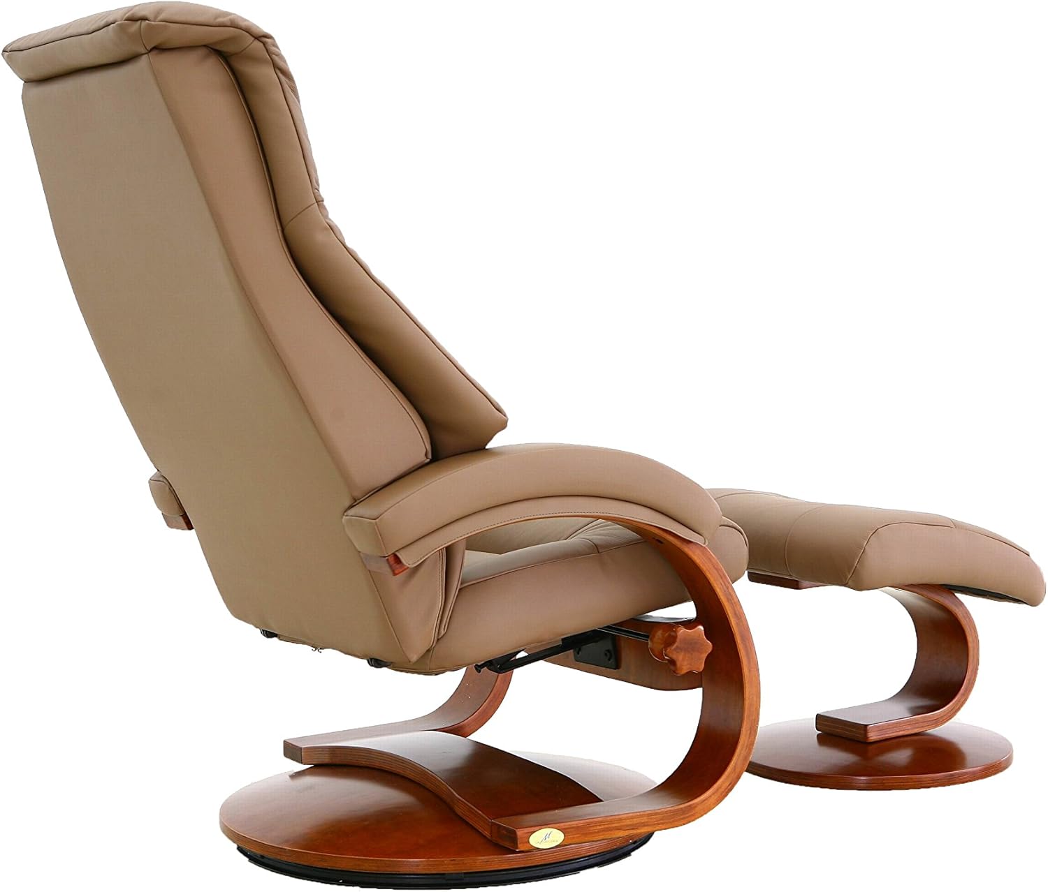 Sand Top Grain Leather Swivel Recliner with Walnut Base