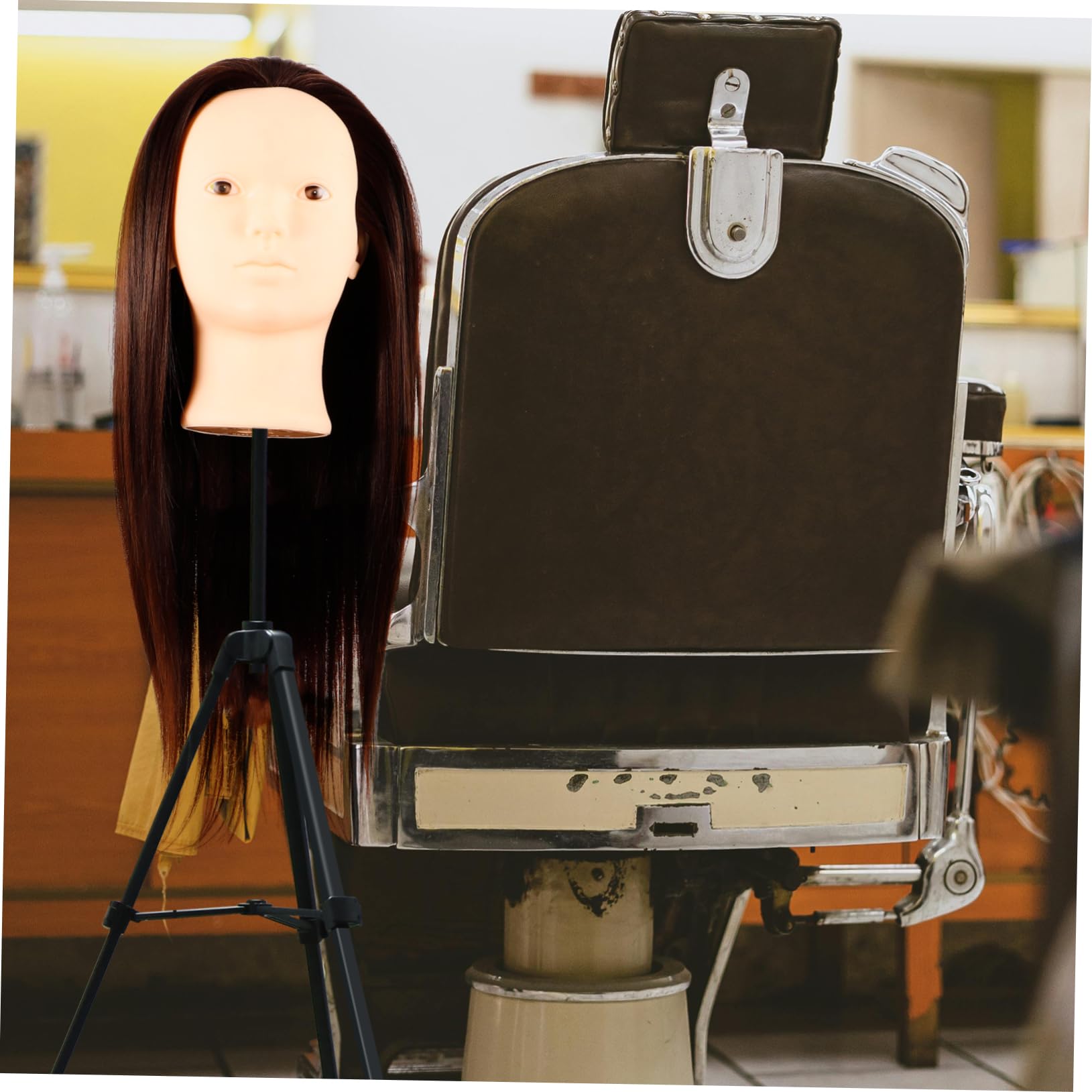 VICASKY Übungskopf Echthaar 60cm Kosmetik Mannequinkopf Braun aus Hochtemperaturfaser und Kunststoff zum Flechten Stylen und Locken im Salon oder Hause
