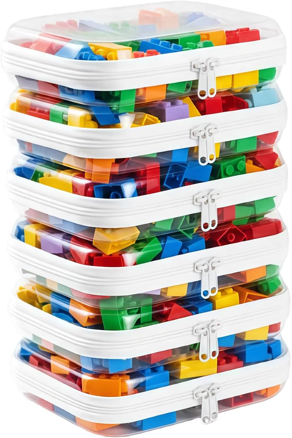 6-Pack Extra Large Clear Hard Shell Zipper Cases with Handles, Clear Zipper Storage Bags for Bulk Organization, Stackable Travel Organizer, Cosmetic Bags, Transparent Diaper Bag, Storage Cases(6XL)