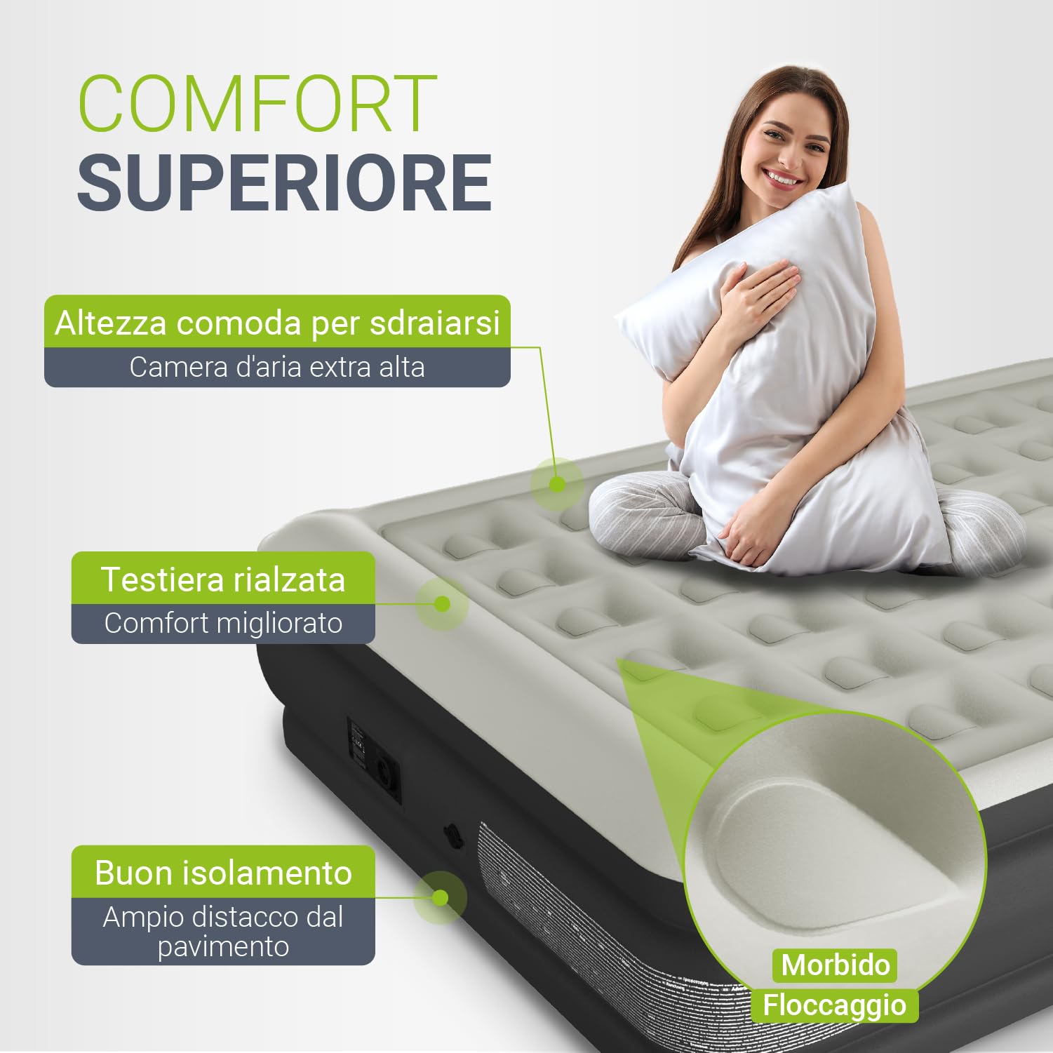 Juskys materasso gonfiabile Sapri L, colore antracite - Letto matrimoniale ad aria automatico e autogonfiante - Come letto per ospiti o per campeggio - Pompa integrata