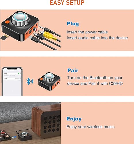 Miniatura 7 de Receptor Bluetooth para estéreo doméstico, receptor adaptador Bluetooth HiFi Music Audio con sonido envolvente 3D de baja latencia, adaptador