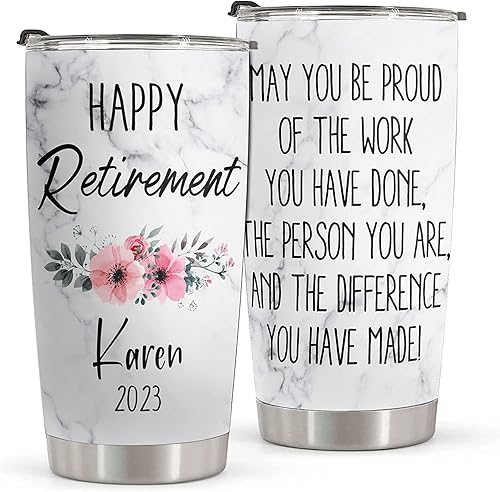 Vaso personalizado con aislamiento de acero inoxidable para jubilación, regalo de jubilación para mujeres, regalo de compañero de trabajo jubilado,
