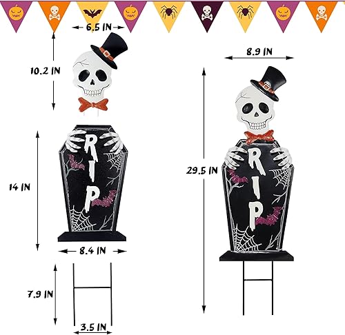 Miniatura 2 de Joliyoou Estaca de Halloween para patio, 26.4 pulgadas con luz solar de metal con fantasmas que brillan en la oscuridad, 18 luces LED moradas,