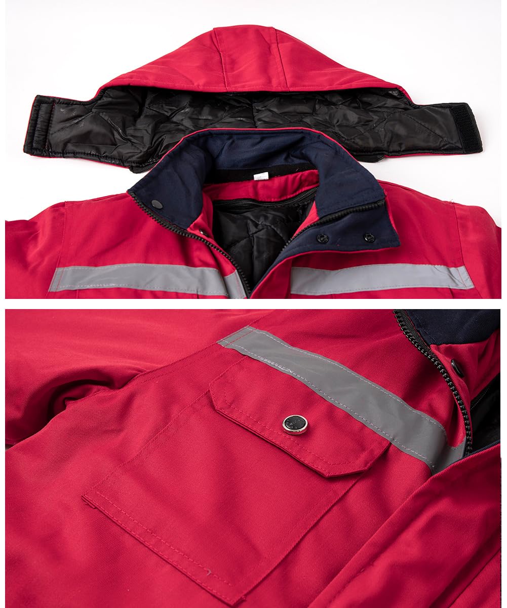 Parka de alta visibilidad para hombre, chaqueta de trabajo acolchada, chaqueta acolchada de alta visibilidad, chaqueta parka con capucha resistente al viento, abrigo de trabajo con múltiples