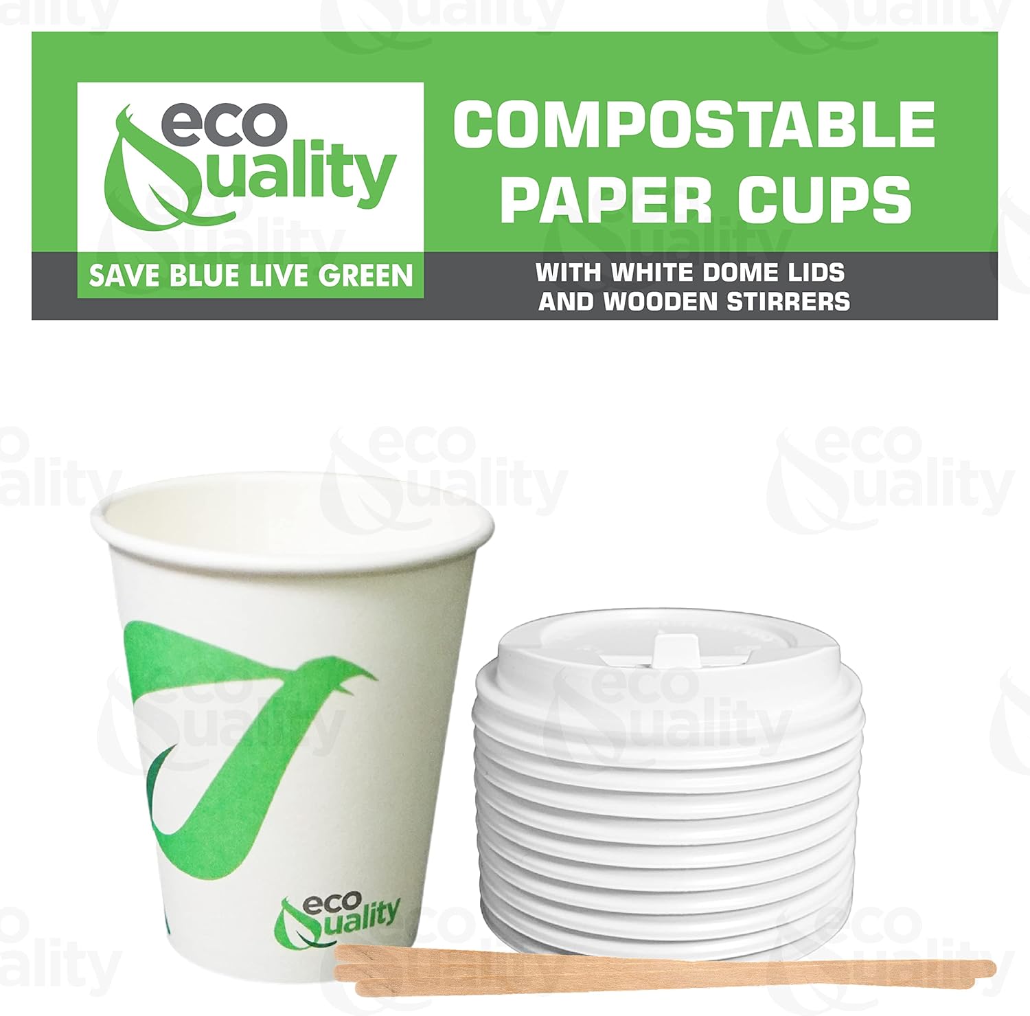 12 oz Compostable Paper Cups with White Dome Lids and Wooden Stirrers - Biodegradable Disposable White Paper Coffee Cups PLA Lined - Eco-friendly Hot and Cold Drinking Cups (25)