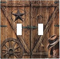 Vista 27 de Cubierta de interruptor de luz basculante de palanca de 2 bandas con textura de tablón rústico, diseño floral de mariposa y margarita