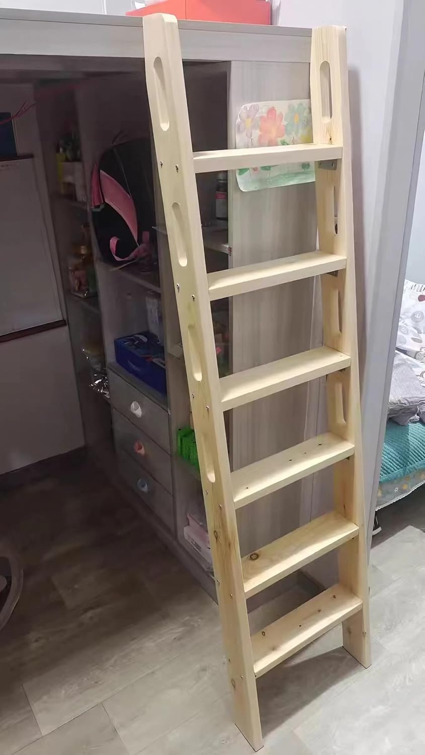 Bunk Bed Ladder - Eco-Friendly Solid Wood, Durable 1.18" Thick, 300KG Capacity, Safety Hollow-Out Side Rails, Includes Mounting Accessories, Perfect for Dorms, Bedrooms, Apartments