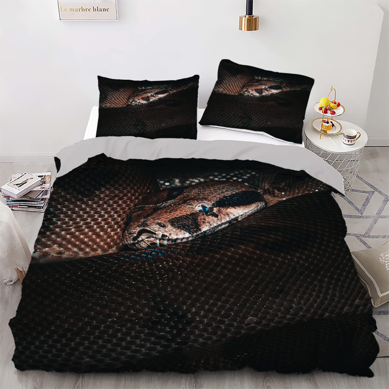 Parure de lit serpent noir 90x190 : finie la couette qui glisse avec le zip pratique