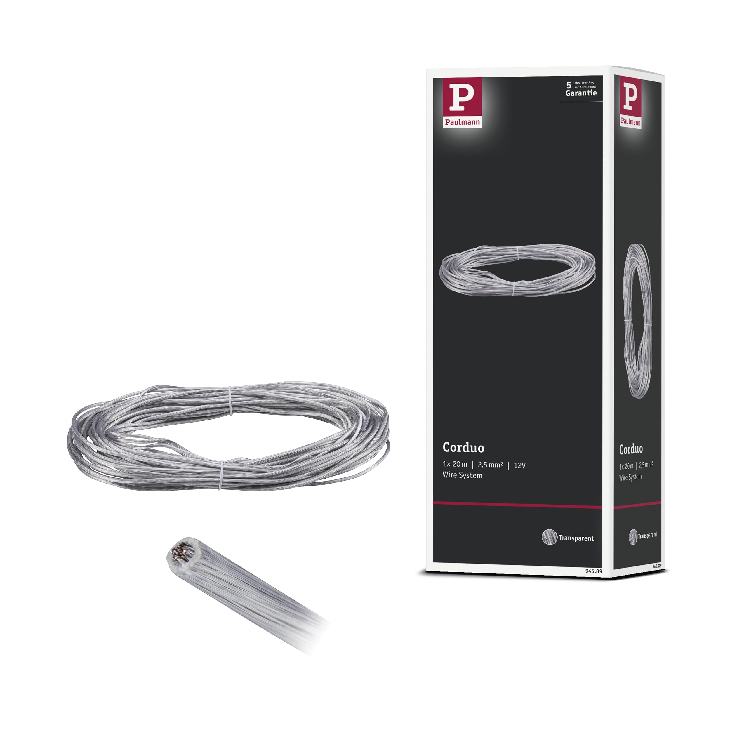 Corde de serrage isolée 2,5 mm² Paulmann 94589 câble transparent pour luminaire 20m