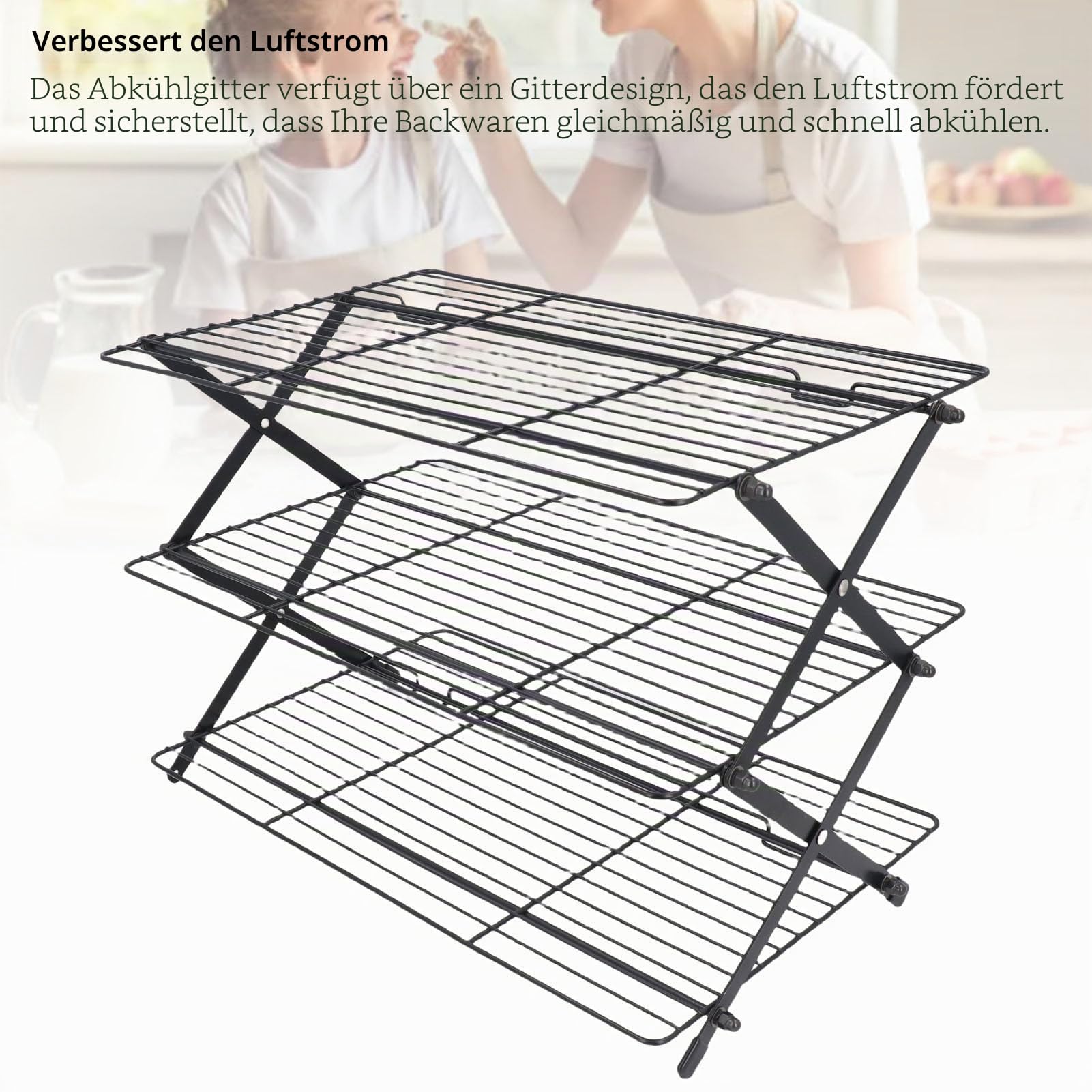 Backkühlgitter, Faltbares Rechteckiges Eisen-Koch-Backkühlgitter, Mehrschichtiges Design Fördert die Luftzirkulation, für Kuchen, Kekse und Kekse