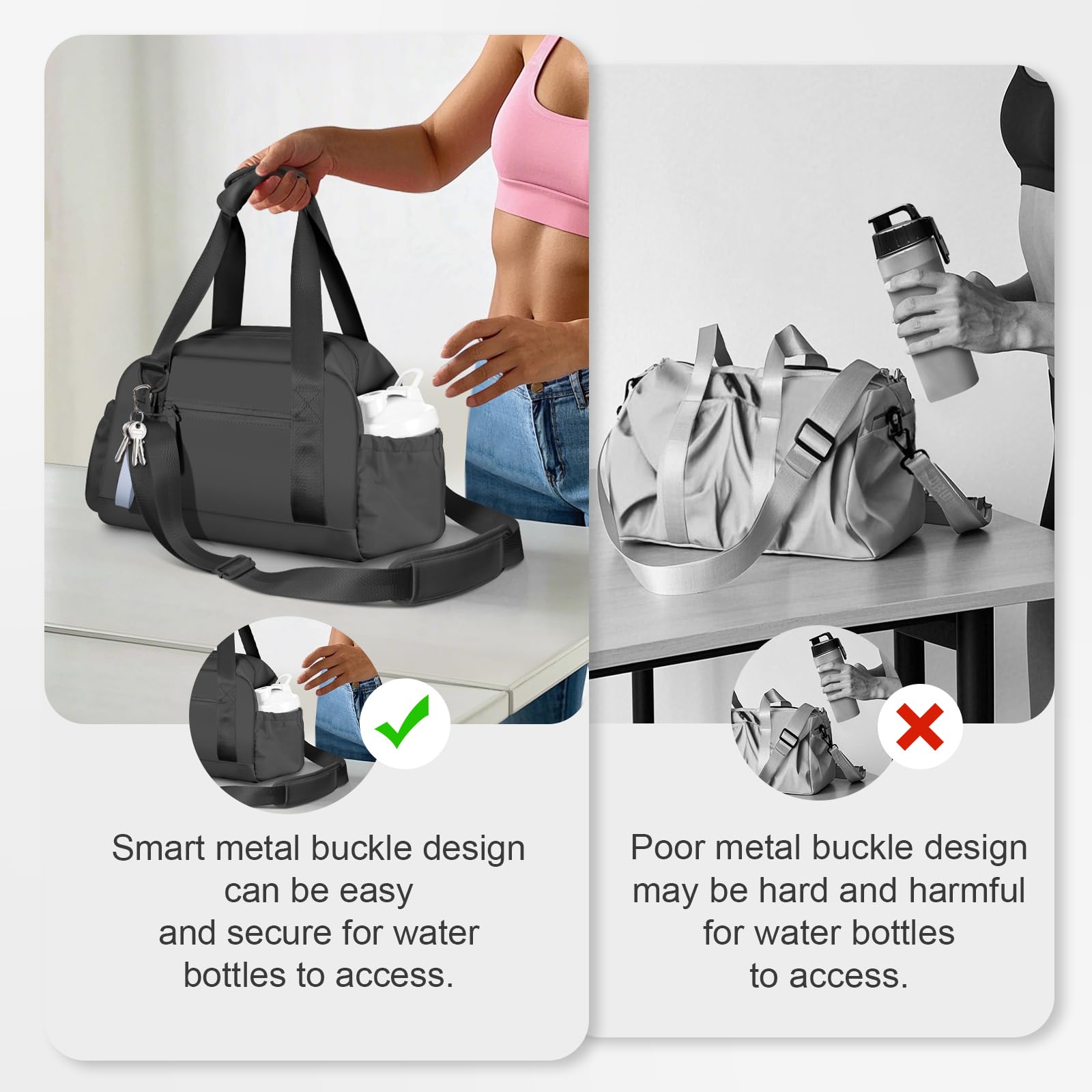Pequeña bolsa de gimnasio para mujeres y hombres, mini bolsa de lona para viajes y deportes, Negro -, Moda