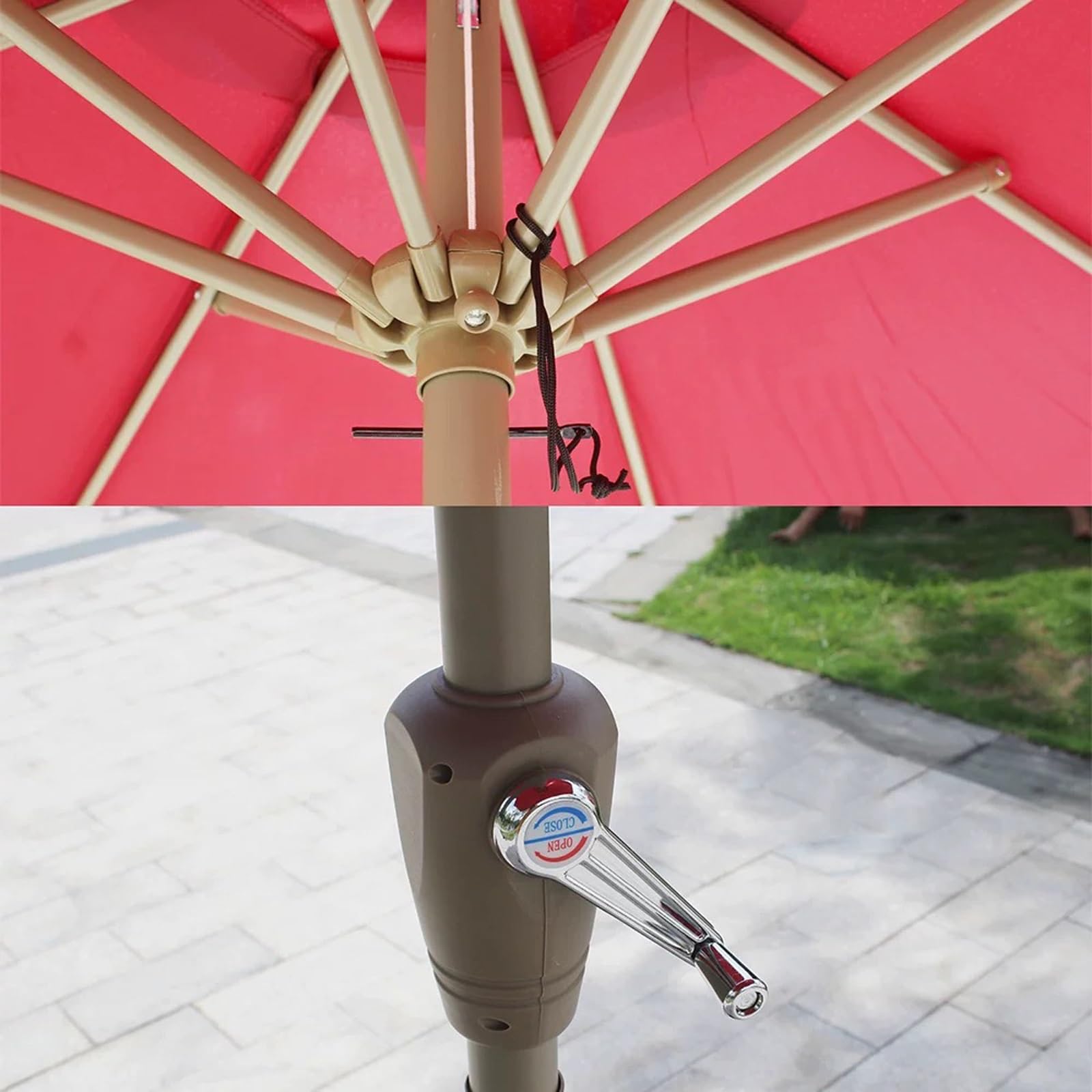 Sombrilla de paja natural para patio con base, 2,2 m, manivela de mano, para jardín, piscina, playa, café
