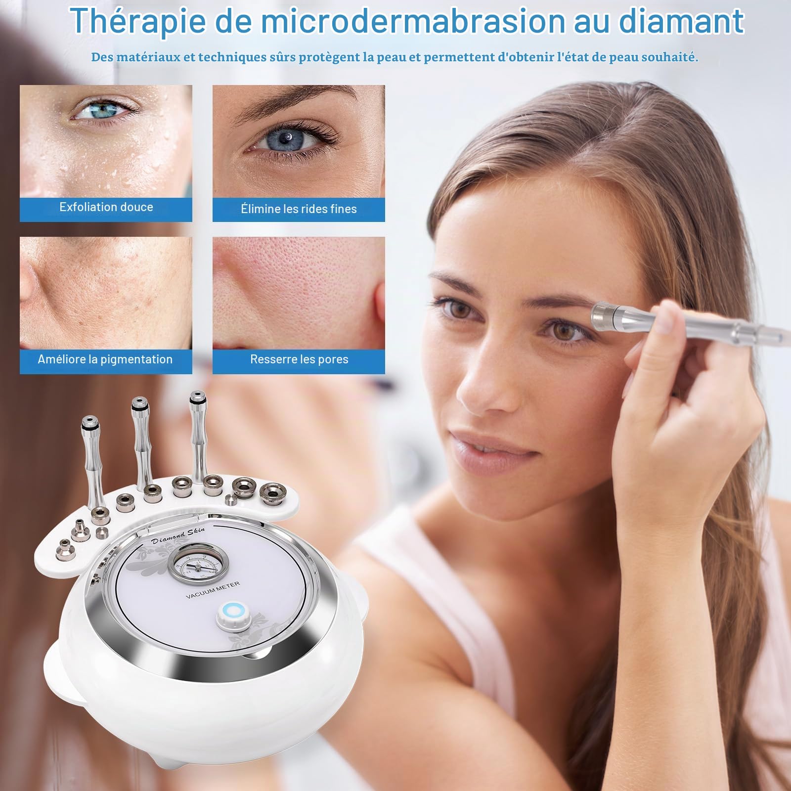 Machine De Microdermabrasion Diamantée 3 EN 1, équipement De Salon De Soins Du Visage avec Aspiration ET Pulvérisation (Forte Puissance D'aspiration 65-68cmhg)