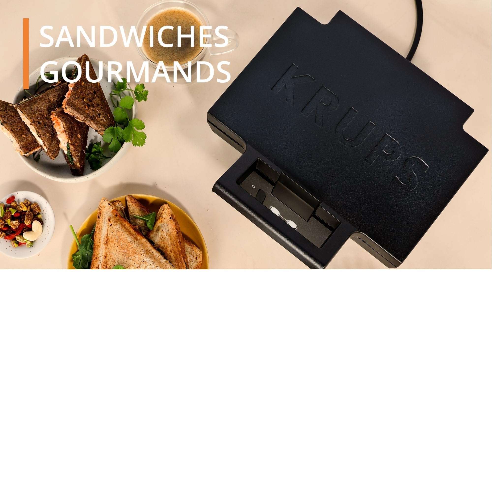KRUPS FDK Iconic, Appareil à croque-monsieur, Design classique, Plaques antiadhésives en céramique, Croques gourmands, Rangement vertical facile, FDK461, Noir