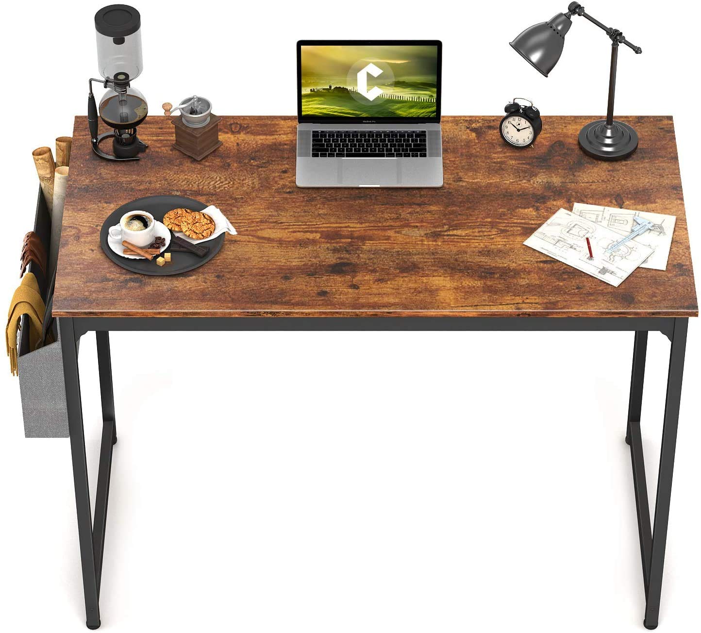 Fayruz Study Computer Desk 40" Home Office Writing Small Desk, Modern Simple Style PC Table, Black Metal Frame, Rustic Brown (Rustic Brown)